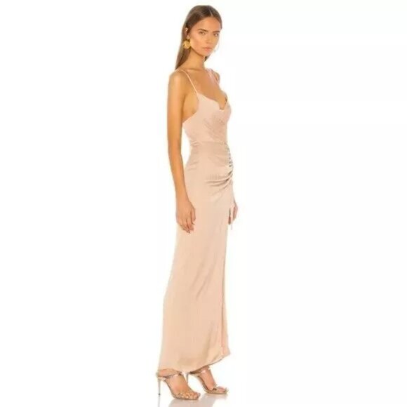 NWT NBD Davis Gown Sleeveless Slit Cowl Neck Maxi Dress Nude Small - Picture 2 of 12